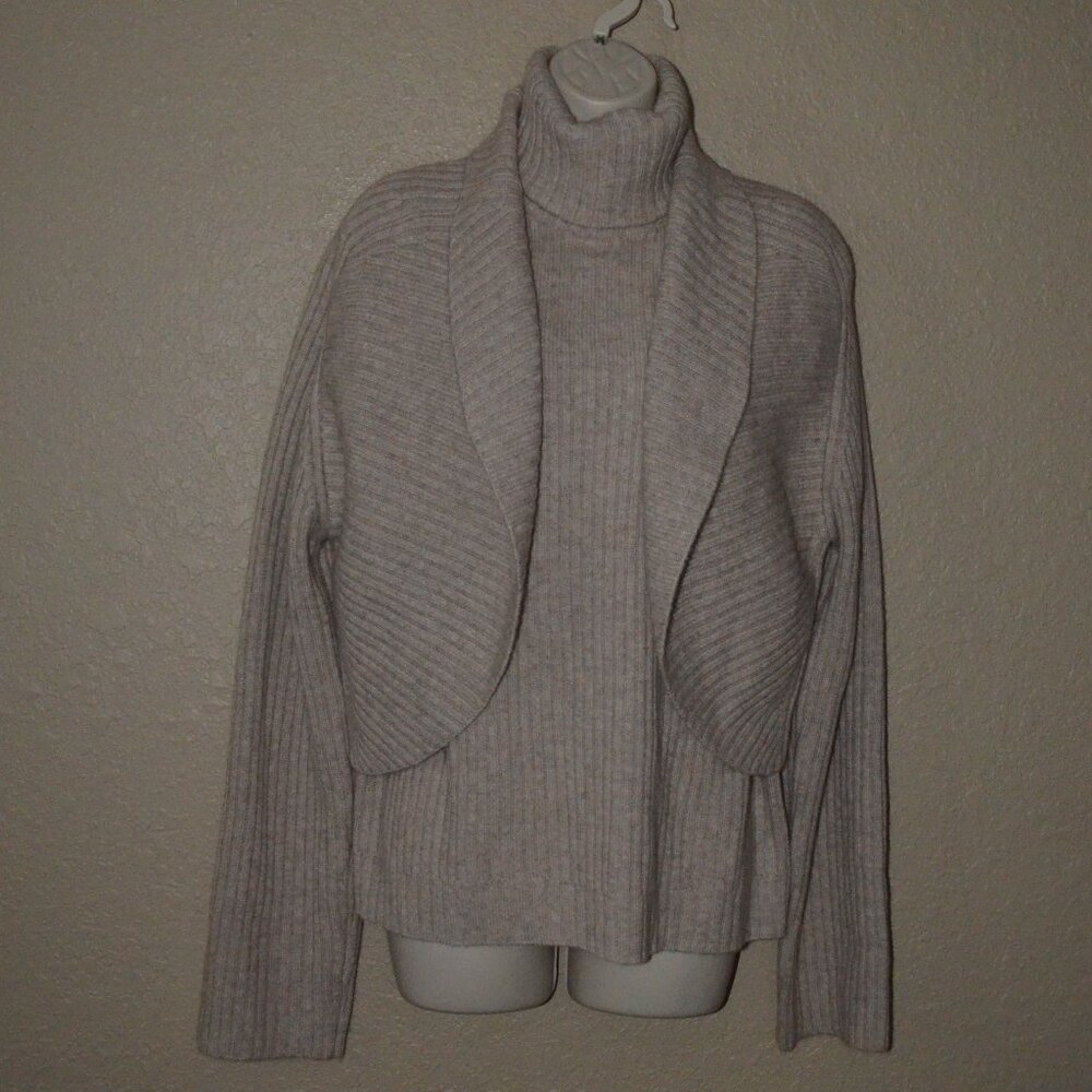 NWT Sz S Barbara Bui Oatmeal Two Piece Ribbed Sleeveless Turtleneck Card…